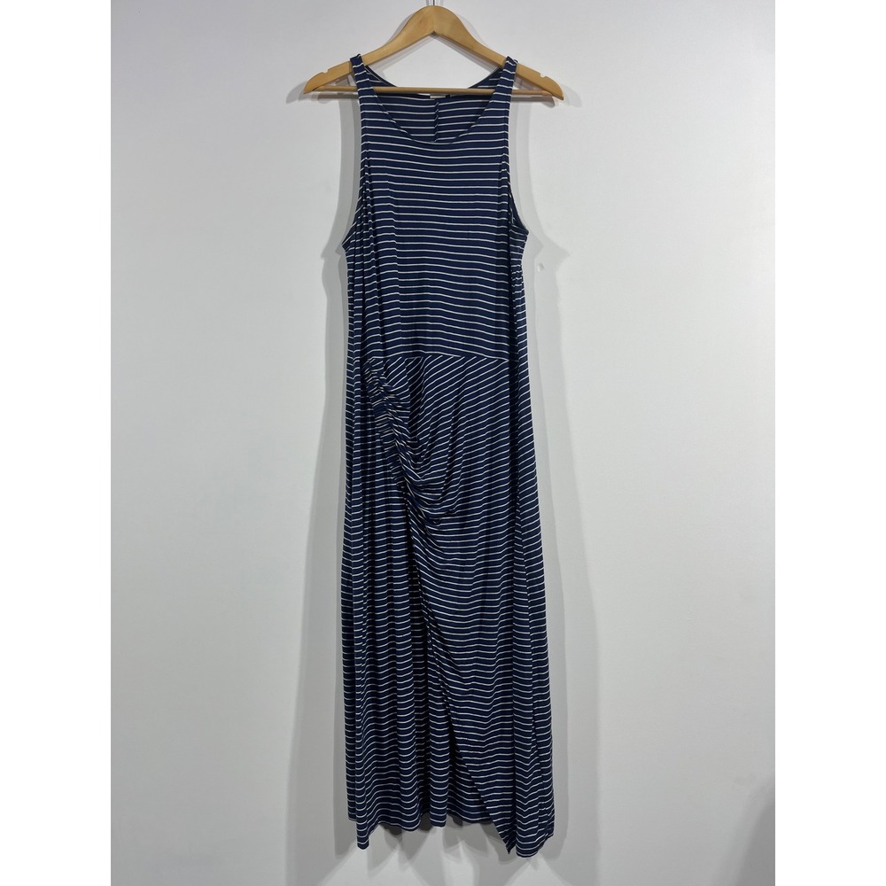 Gap Fisherman Resort Coastal Nautical Beachy 90s Striped Ruched Maxi Dress Large